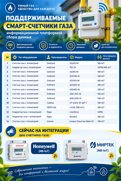 Поддерживаемые смарт-счетчики газа